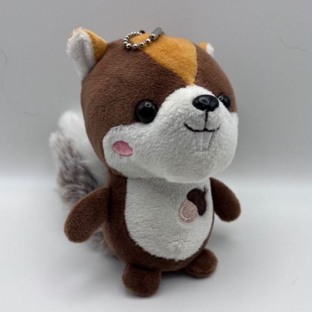 Cute Brown Squirrel Plush Keychain 4" Acorn Fluffy Tail Kawaii Bag Charm Clip